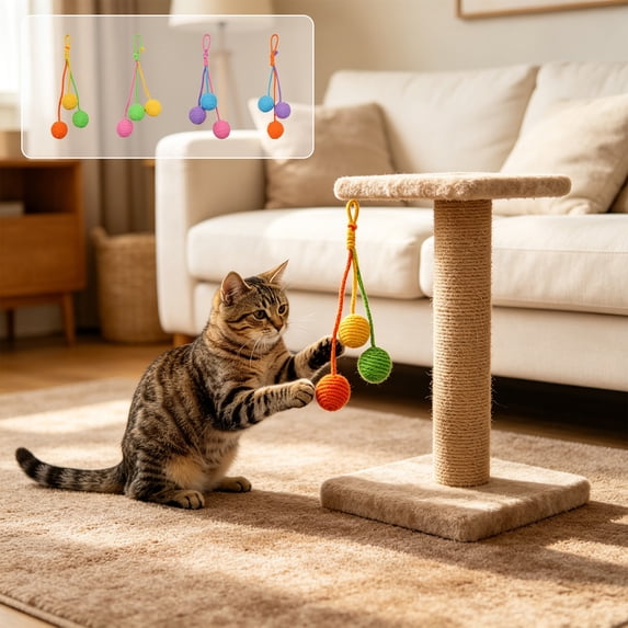 FEOLGEHLY Hanging Cotton Rope Cat Toy Ball for Teething and Chew Fun, Natural Braid Cat Toy for Indoor Cats, Cage-Mountable Multi-Pet Interactive Toy, Washable Cat Teething Toy (Yellow)