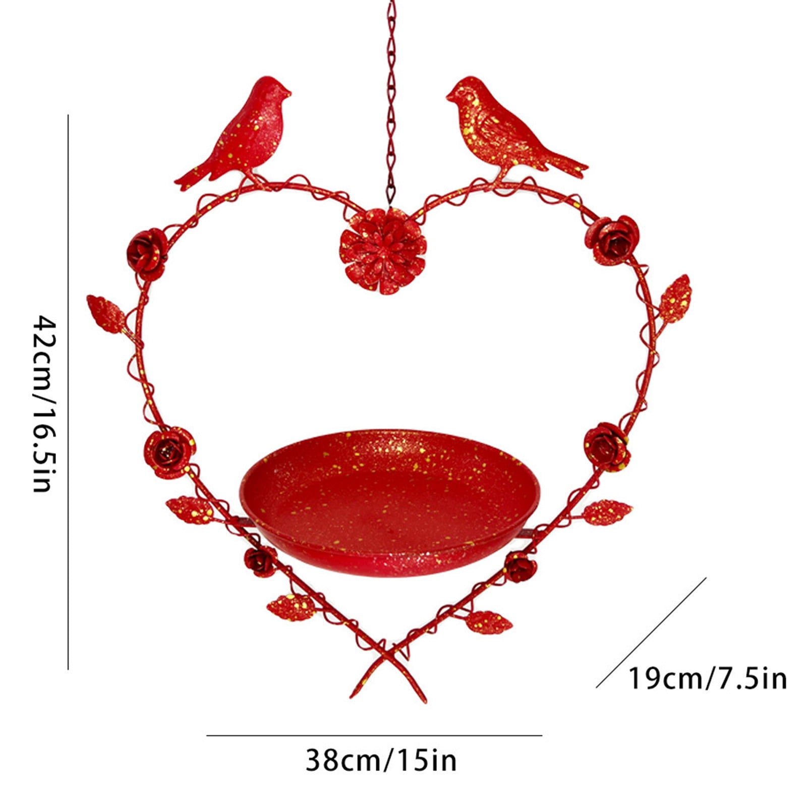 FEOLGEHLY Hanging Metal Bird Bath for Outside, Fake Flower Decoration Heart-Shaped Bird Feeders for Outdoors Home Decor, Hummingbird Feeders for Outside Garden Yard Lawn, for Birthdays Mother'S Day