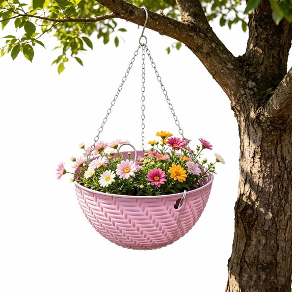 FEOLGEHLY Hanging Planters, Plastic Flower Plant Pots with Chains, Sturdy and Durable, Portable and Light Weight Self-Watering Plant Basket for Balcony Patio Garden Plant Indoor Outdoor, Purple
