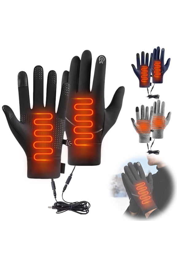 FEOLGEHLY Heated Gloves for Men and Women, Winter Touchscreen Warm Gloves, USB Rechargeable Powered Windproof Ski Camping Gloves, Upgraded Thermal Insulated Heating Gloves, Black XL
