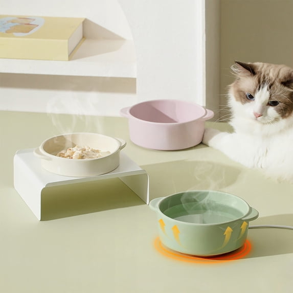 FEOLGEHLY Heated Pet Bowl Ceramic Water Bowl for Small Medium Cat and Dog, Weighted Dog Food Water Feeder Dish, Non-Slip Pet Feeding Bowl, Waterproof & Thermostat Heating Bowls, Purple