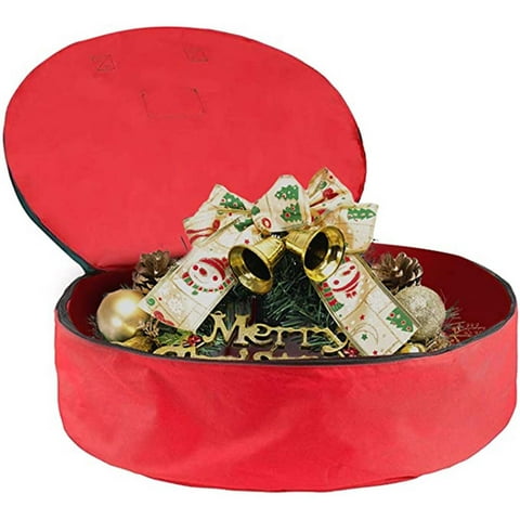 FEOLGEHLY Heavy Duty Christmas Wreath Storage Bag, 20/24/30/36 inch Christmas Wreath Storage Container, Oxford Cloth Material Wreath Holder Storage, Round Wreaths for Storage, Red
