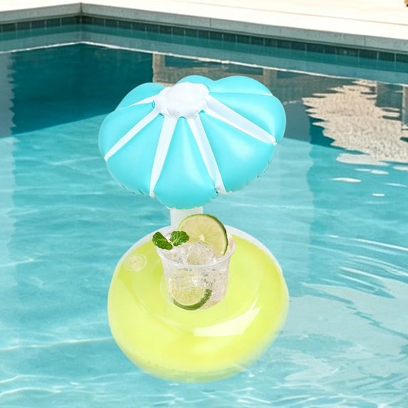 FEOLGEHLY Inflatable Umbrella Drink Caddy Floating Cup Rest With Sunshade for Pool Portable Water Beverage Support For Hot Tub Beach Summer Pool Party Decor, Blue