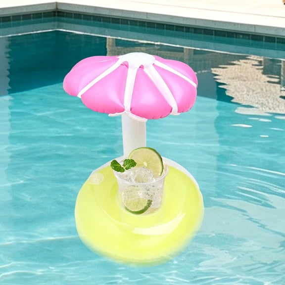 FEOLGEHLY Inflatable Umbrella Drink Caddy Floating Cup Rest With Sunshade for Pool Portable Water Beverage Support For Hot Tub Beach Summer Pool Party Decor, Pink