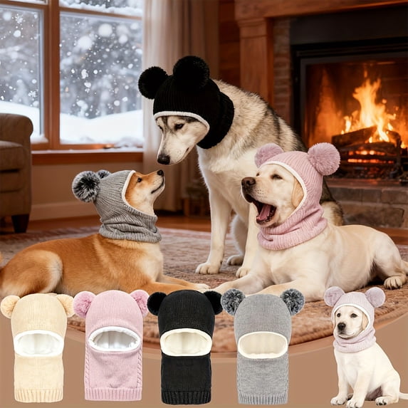 FEOLGEHLY Knit Dog Hat with Ear Flaps, Winter Warm Pet Beanie Hat with Ear Holes Stretchy Soft Knitted Snood for Small Medium Dogs Cold Weather, Knit Pet Hat for Daily Use (Gray)