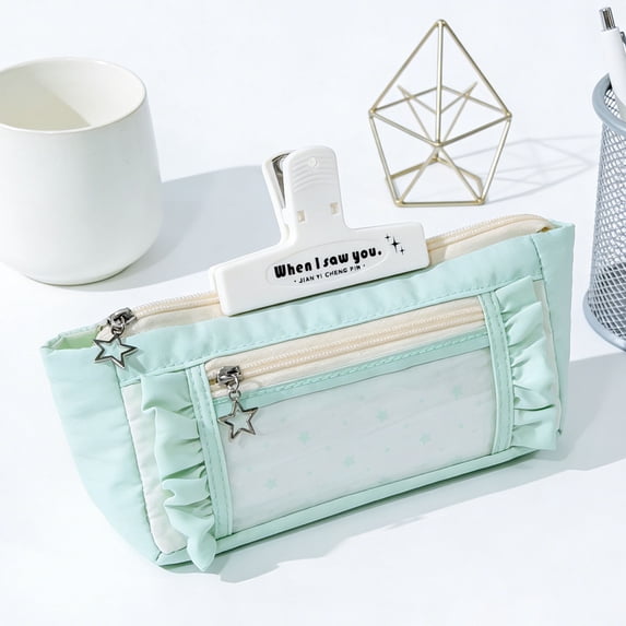 FEOLGEHLY Large Capacity Cute Pencil Case, Multi-Layer Partition Pencil Pouch with Zipper, Durable Stylish Pen Case Bag Pouch Holder Box, Organizing for Study, Office, Travel Supplies(Light Green)