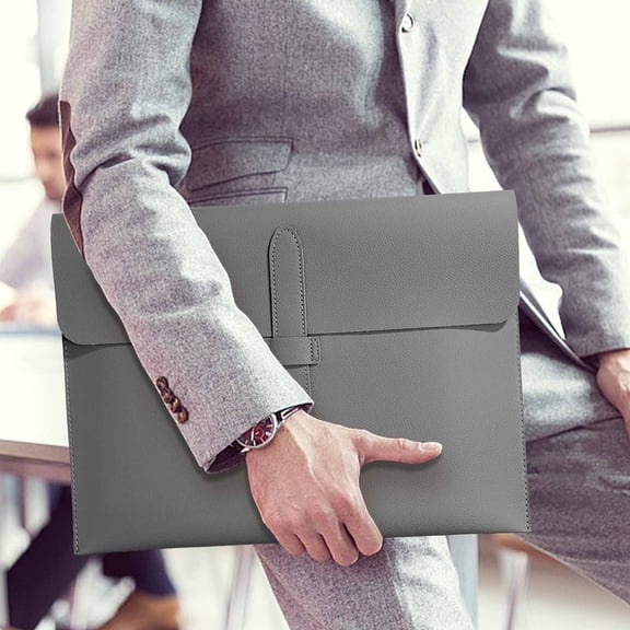 FEOLGEHLY Large Capacity File Organizer 13.7x10.43 Inch Premium Artificial Leather Document Holder, Sleek Portable File Pocket Folders for Adults Office Business, Gray