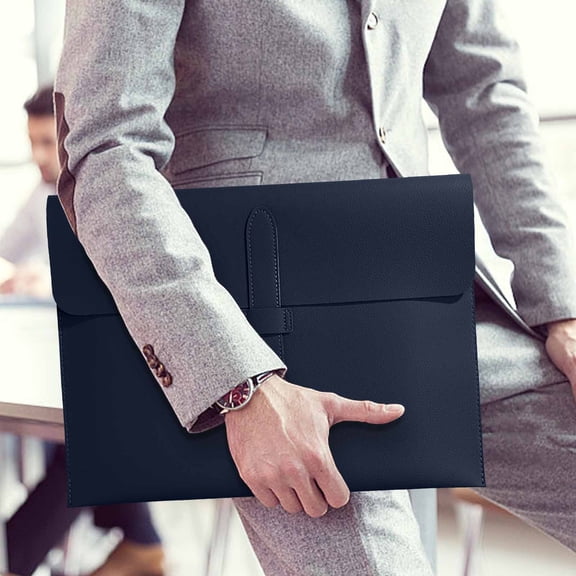 FEOLGEHLY Large Capacity File Organizer 13.7x10.43 Inch Premium Artificial Leather Document Holder, Sleek Portable File Pocket Folders for Adults Office Business, Deep Blue