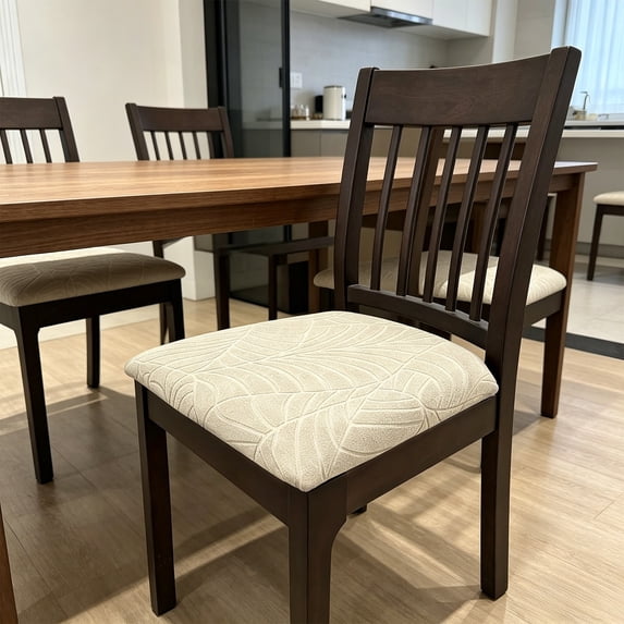 FEOLGEHLY Leaf Embossed Stretch Polyester Dining Chair Seat Cover, Washable Anti Slip Chair Seat Cushion Slipcover for Home Restaurant Office, 6 Color Options Available(14-21in Chair)