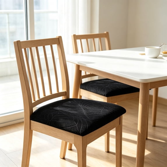 FEOLGEHLY Leaf Embossed Stretch Polyester Dining Chair Seat Cover, Washable Anti Slip Chair Seat Cushion Slipcover for Home Restaurant Office, 6 Color Options Available(14-21in Chair)