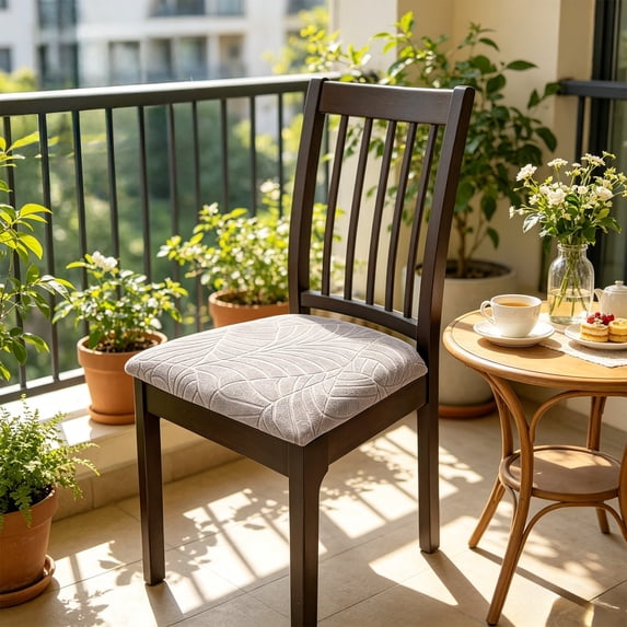 FEOLGEHLY Leaf Embossed Stretch Polyester Dining Chair Seat Cover, Washable Anti Slip Chair Seat Cushion Slipcover for Home Restaurant Office, 6 Color Options Available(14-21in Chair)