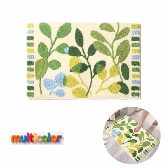 FEOLGEHLY Leaf Plant Bath Mat-Bath Mat Rug Non Slip Super Absorbent Stain Resistant Quick Dry Thin Bathroom Rug-Bath Mats for Bathroom Floor Bathtub Vanity-Bathmat Bath Rug Easy Care-16"x24"