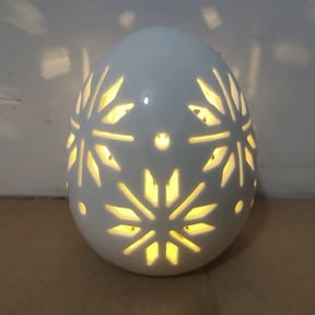 FEOLGEHLY Light Up Hollowed Out Easter Ceramics Egg Light, LED White Egg Luminous Lighted Decorative for Table, Spring Egg Farmhouse Rustic Tabletop Centerpiece Easter Decoration
