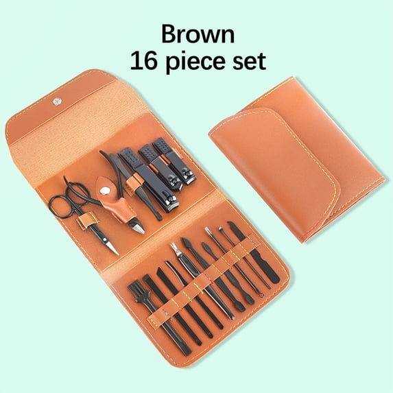 FEOLGEHLY Manicure Set, Nail Clippers, Pedicure Kit, 16-in-1 Professional Grooming Kit Stainless Steel, Nail Toenail Scissors Tools with Faux Leather Travel Case for Men Women Brown Upgraded Version