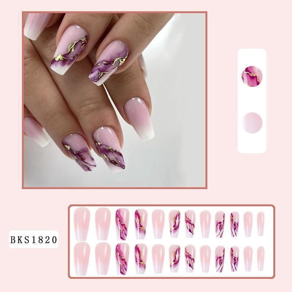 FEOLGEHLY Marble Press on Nails Purple Ombre Gradient Fake Nails 24pcs Acrylic False Nails for Women Full Cover Reusable Nail Tips with Adhesive Tabs (multicolor)