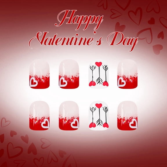 FEOLGEHLY Medium Almond Shaped Press On Nails, Glossy Red Gradient Christmas Plaid Snowflake Fake Nail Set, 24Pcs Reusable Holiday Wearable False Nail Tips for DIY Manicure