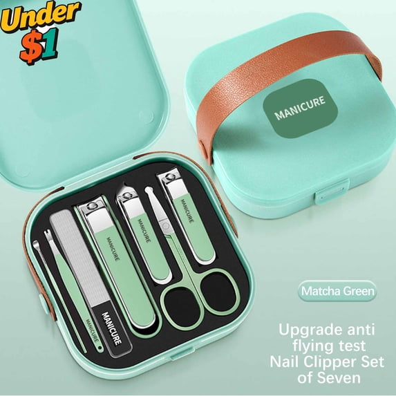 FEOLGEHLY Metal Green Portable Anti-Splash Nail Clipper Set, Heavy Duty Fingernail & Toenail Cutter for Thick Nails, Practical Manicure Trimmer Kit for Men, Women, Adults and Seniors