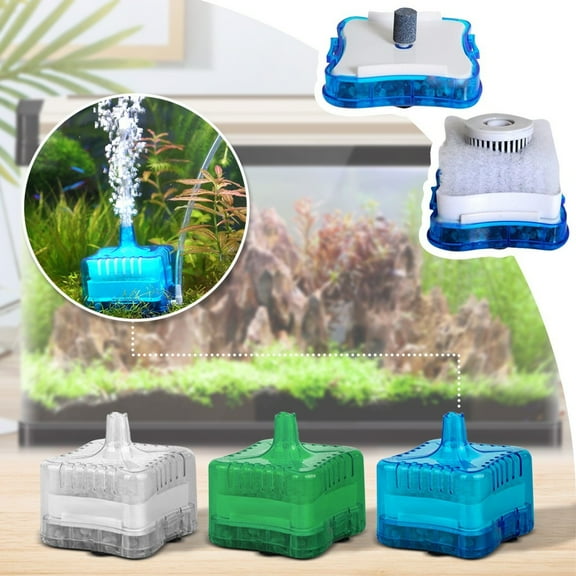 FEOLGEHLY Mini Aquarium Bubble Filter Blue, 3-Stage Filtration Hang on Power Filter for Fish Tank, Quiet Operation Adjustable Flow Easy Clean Reusable Durable for Betta Nano Tank