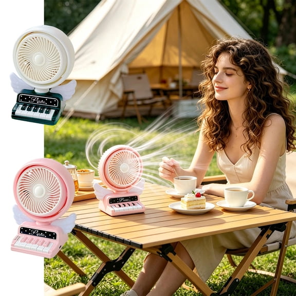 FEOLGEHLY Mini Portable Fans, Keyboard-style Desktop Fan with LED Night Light, 3 Speeds Adjustable, USB Rechargeable Lightweight for Office Bedroom Table Outdoor Travels (White)