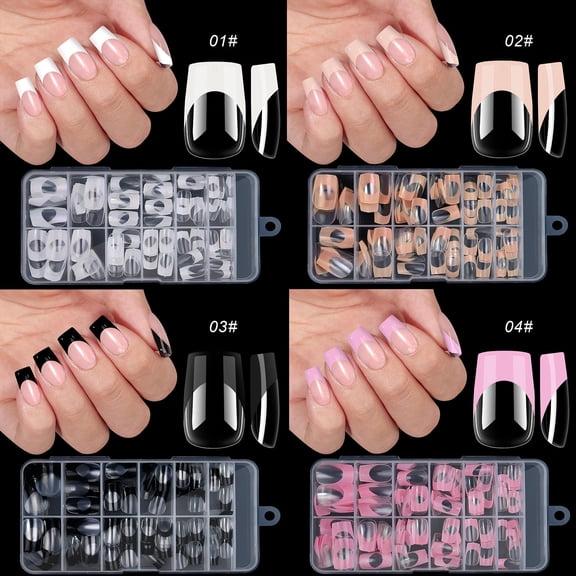 FEOLGEHLY Multi-color Medium Long Square Nail Tips 120pcs Full Cover French False Nails for Women, European Style Acrylic Fake Nails with 12 Sizes, Reusable Thin and Tough Nail Art Tips (C)