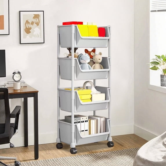 FEOLGEHLY Multifunctional Shelf 4-Tier All-in-One Organizer with Wheels, Space Saving Versatile Storage Rack for Kitchen Bathroom Bedroom Office Home