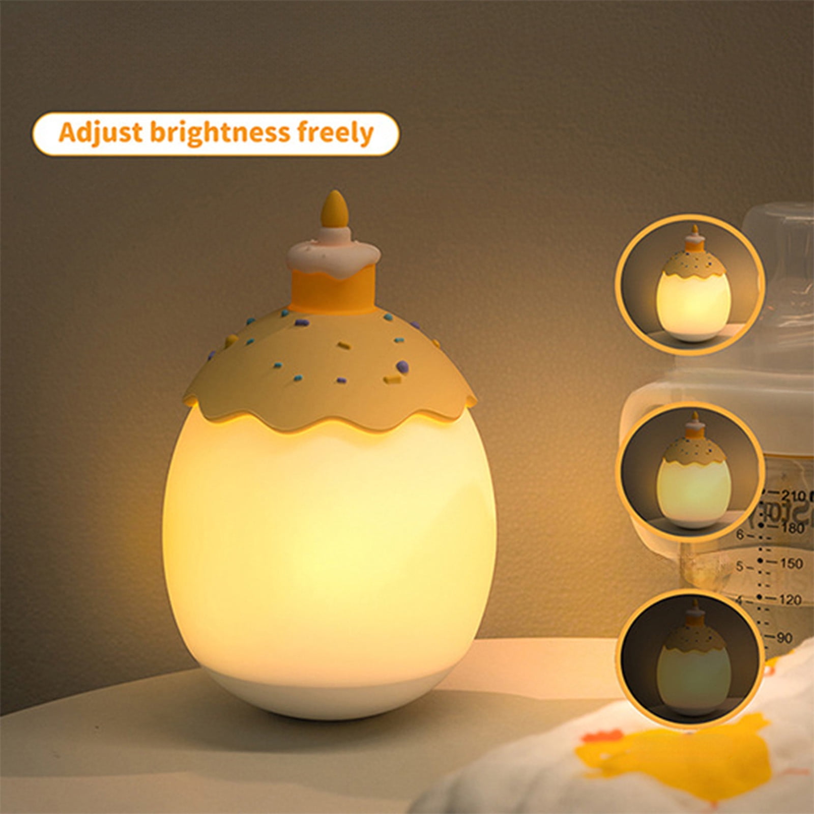 FEOLGEHLY Night Light for Kids, Rechargeable Plastic Bedside Lamp, Egg Baby Nursery Night Lamp, Portable DIY Hand-Painted Custom Light for Kids Bedroom, Birthday Cake