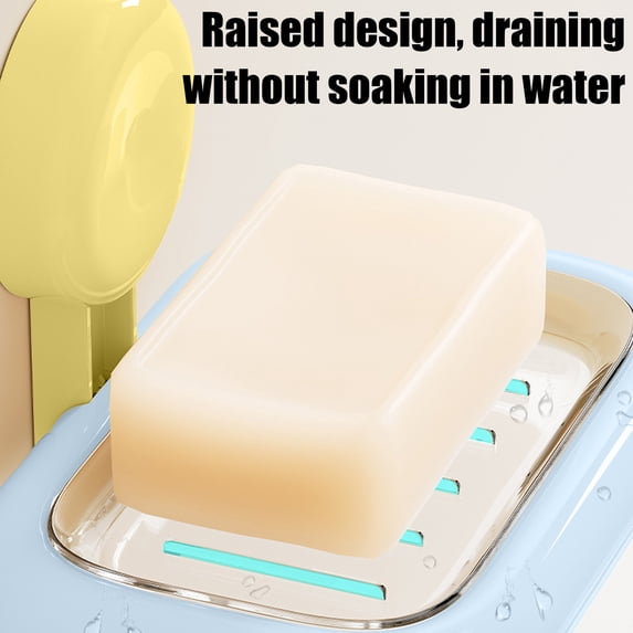 FEOLGEHLY No-Drill Suction Cup Soap Holder, Soap Tray with Drain Soap Dish for Shower Soap Box, Soap Savers for Bar Soap, Easy Cleaning Soap Bar Container for Bathroom Kitchen, Light Blue