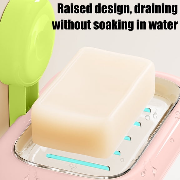 FEOLGEHLY No-Drill Suction Cup Soap Holder, Soap Tray with Drain Soap Dish for Shower Soap Box, Soap Savers for Bar Soap, Easy Cleaning Soap Bar Container for Bathroom Kitchen, Pink