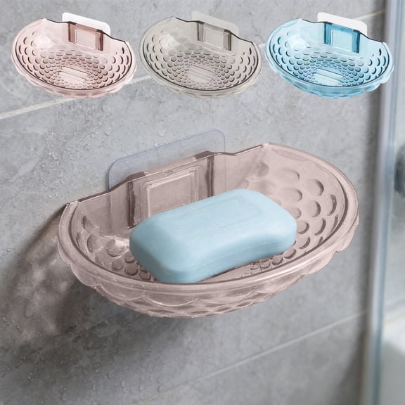 FEOLGEHLY No-Drill Wall-Mounted Soap Holder, Drainage Soap Box, Plastic Soap Dish, Soap Containers for Bar Soap, Sturdy Durable Not Easily Deformed Bathroom Kitchen Laundry Room (Gray)