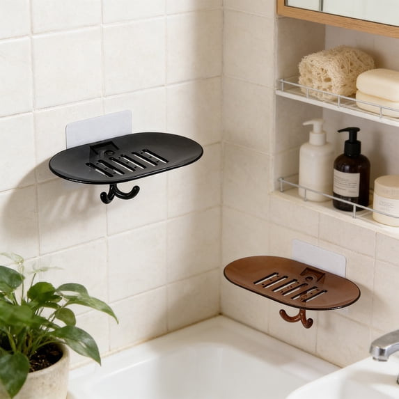 FEOLGEHLY No-Drill Wall-Mounted Soap Holder, Drainage Soap Box, Soap Dish with Hoos, Soap Containers for Bar Soap, Sturdy Durable Not Easily Deformed Bathroom Kitchen Laundry Room (Coffee)