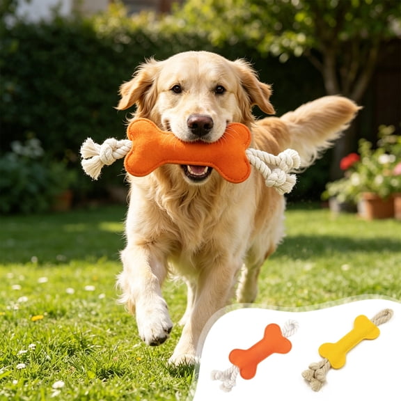 FEOLGEHLY Nonwoven Felt Bone Dog Chew Toy for Puppy Teething Toy Tug Dog Toy Quiet Oral Cleaning Lightweight Buoyant Bite-Resistant Dental Care (Yellow)