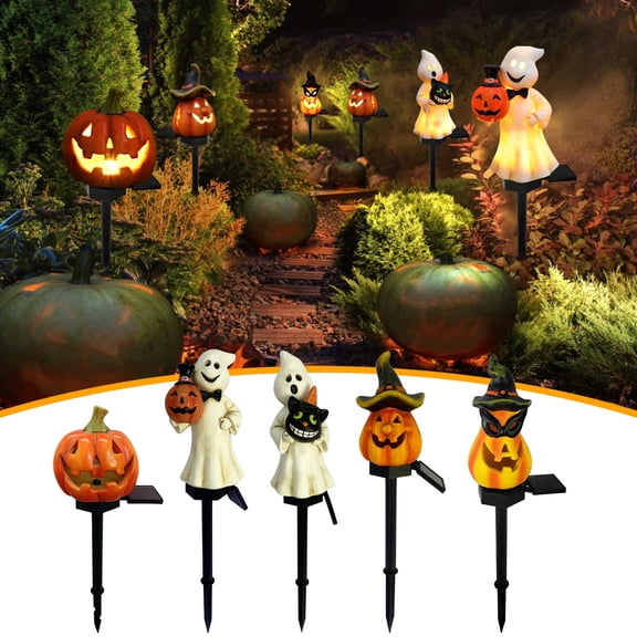 FEOLGEHLY Outdoor Halloween Pumpkin Solar Lights, Halloween Lights with Stake, O Lantern Stake Light, Pathway Waterproof Decorative Solar Lamp for Yard Lawn Garden Halloween Decorations (Pumpkin)