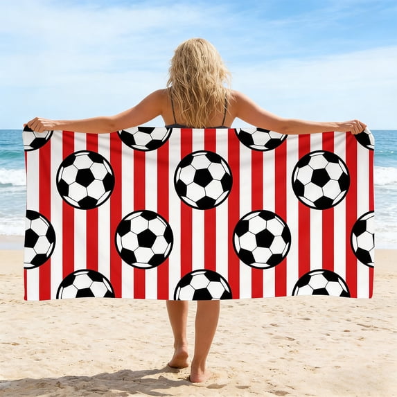 FEOLGEHLY Oversized Beach Towel 55.12x27.56 in Microfiber Sports Towel, Quick Dry Super Absorbent Football Themed Towel for Soccer Fans, Party Decoration, Beach, Pool, Travel, Gym (Multicolor E)