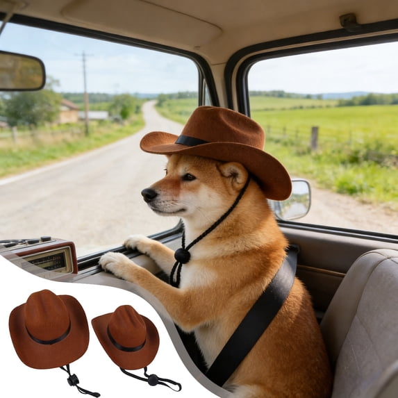 FEOLGEHLY Pet Cowboy Hat Dog Western Costume Hat Adjustable Elastic Strap for Small Dogs Halloween Party Photo Prop Dress Up Accessory Pet Costume (S)