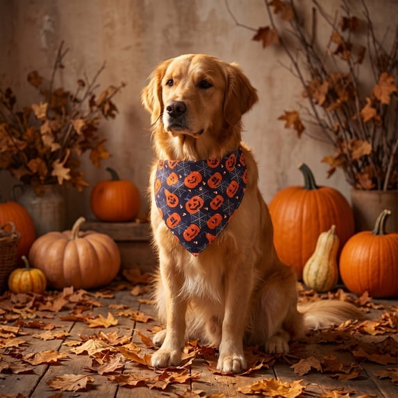 FEOLGEHLY Pet Dog Bandanas for Halloween Fall Decorations, Adjustable Puppy Bandana, Dog Clothes Accessories, Breathable Dogs Kerchief, Washable Pet Scarves, Triangle Puppy Bibs - Small Dogs Bandana