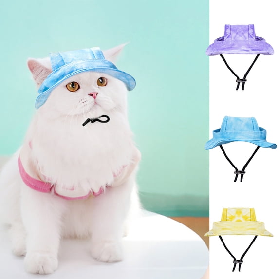 FEOLGEHLY Pet Sun Hat Dog Cat Fisherman Hat Adjustable Rope Buckle Sunshade Ear Protection Lightweight Breathable Sun Hat for Small Medium Pets Outdoor Walking (Purple)