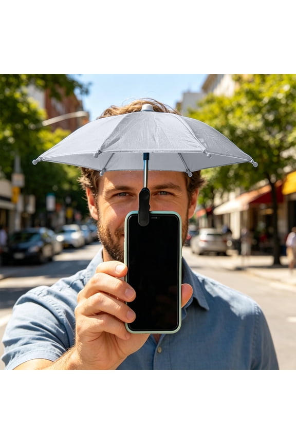 Phone Umbrella with Clip, Mini Umbrella, Sun Shade UV Protection and Anti Glare Adjustable Waterproof Cell Phone Umbrella for Outdoor Photography Selfies and Video Calls, Silver