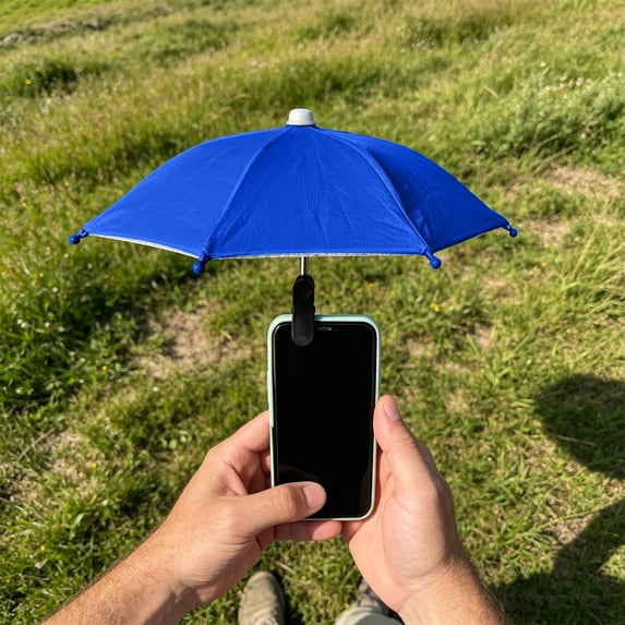 FEOLGEHLY Phone Umbrella with Clip, Mini Umbrella, Sun Shade UV Protection and Anti Glare Adjustable Waterproof Cell Phone Umbrella for Outdoor Photography Selfies and Video Calls, Blue