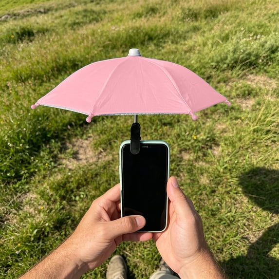 FEOLGEHLY Phone Umbrella with Clip, Mini Umbrella, Sun Shade UV Protection and Anti Glare Adjustable Waterproof Cell Phone Umbrella for Outdoor Photography Selfies and Video Calls, Pink