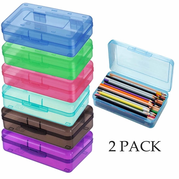 FEOLGEHLY Plastic Pencil Box Bulk, 2 Pack Clear Pencil Box with Snap-tight Lid, Stackable Large Capacity Pen Case, Sturdy Desktop Stationery Storage Organizer for Home Office Stationery items