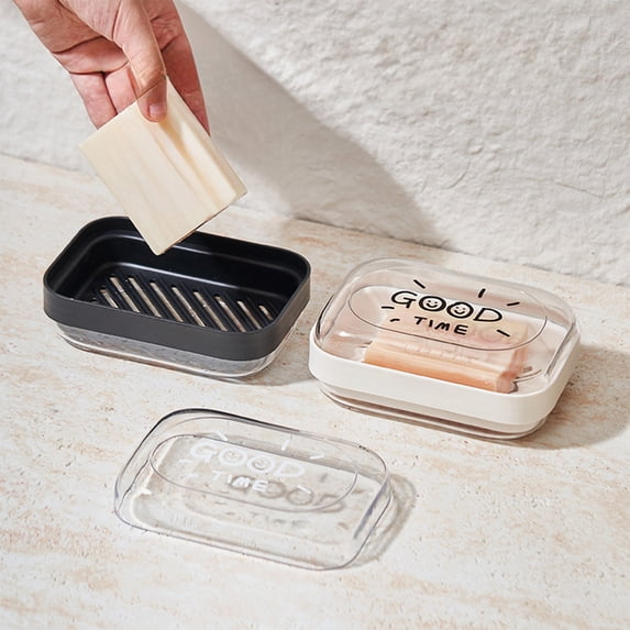 FEOLGEHLY Plastic Soap Box, Soap Holder Travel Case, Soap Containers With Lid, Leakproof Drainable Soap Holder, Not Easily Damaged for Travel Camping Gym Business Trips (Black)