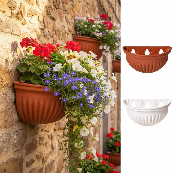 FEOLGEHLY Plastic Wall Hanging Planters for Indoor Outdoor Brick, Wall Mounted Garden Plant Flower Pot Basket Container, for Home Office Porch Wall Decoration Gift, Brown