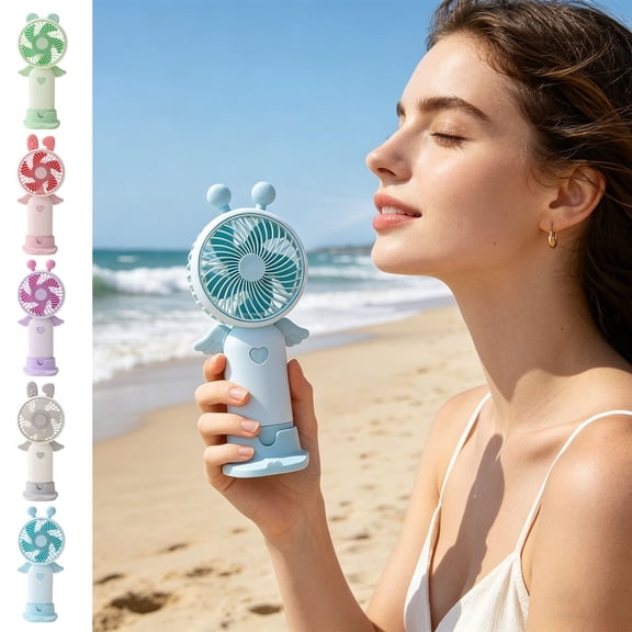 FEOLGEHLY Portable Handheld Fan with LED Lights, Mini Quiet Portable Fan, 3 Speeds Adjustable USB Rechargeable, Lightweight Soft Airflow, Compact for Outdoor Travel Office Home (Pink)