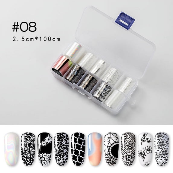 FEOLGEHLY Press on Nails Short for Women - Cute Short Square Fake Nails, 10 Styles Colorful Laser Nail Star Transfer Stickers, Paper Material, for DIY Nail Art, Home Salon Use, Fits Square Nail Tips