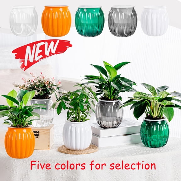 FEOLGEHLY Pumpkin Shaped Self Watering Planters 5.1 Inch Self Watering Pots for Indoor Plants, African Violet Pots with Wick Rope, Flowers, Succulents, Herb, House Plants (White)