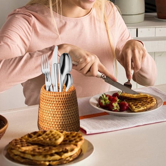 FEOLGEHLY Rattan Woven Pen Pencil Holders for Desk Notebook, Large Capacity Pen Organizer Cup, Natural Stylish Decorative Storage Box for Home Office Desktop Stationery Small Item Organization