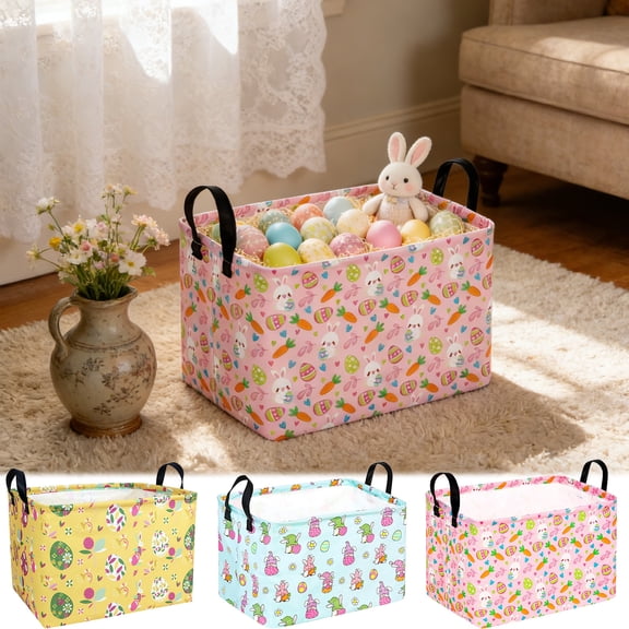 FEOLGEHLY Rectangle Easter Gift Storage Basket Home Shelf Storage Basket Organizer Box Clothes Laundry Hamper Nursery Basket Laundry Basket with Handles, Cute Toy Storage Organizer