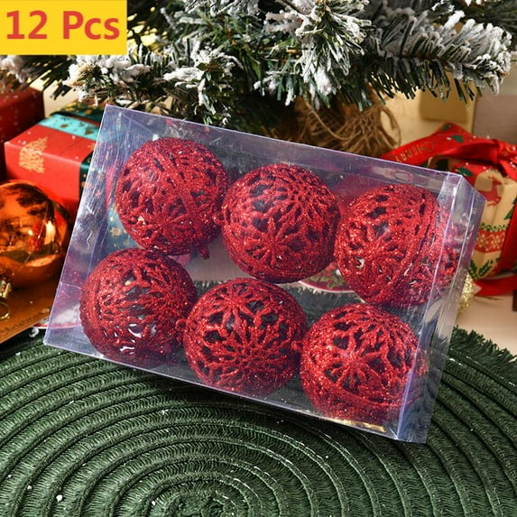 FEOLGEHLY Red Christmas Ball Ornaments Sets, 12Pcs Large Glitter Shatterproof Plastic Ball Christmas Tree Decorations Hanging Pendant for Holiday Wedding New Year Party Home Decor