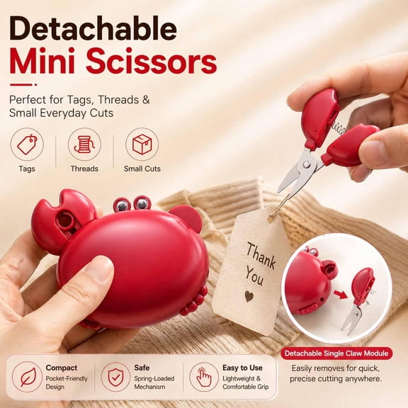 FEOLGEHLY Retractable Box Cutter & Mini Scissors, Crab-Shaped 4-in-1 Multi Tool Opener, Magnetic Fridge Magnet, Beer Bottle Opener, Compact Kitchen Gadget for Home Office (Red)