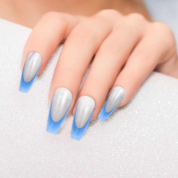 FEOLGEHLY Short Press on Nails French Gradient Crescent Smile Nail Stickers Cute Clear Short Square Fake Nail Tips Fashion Nail Art Decals Decor for Women DIY Manicure